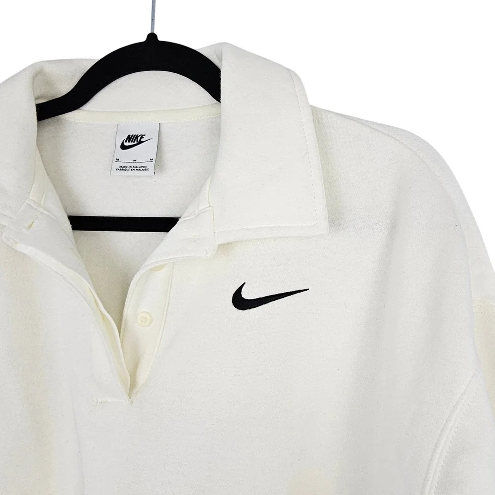 Nike Women's Phoenix Fleece Polo Sweatshirt Sail White Cropped Oversized Medium‎